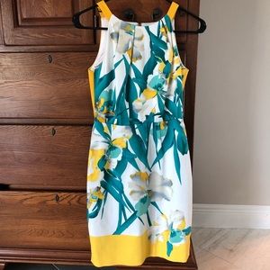 T. Tahari Petite 0P Yellow/Teal Iris Dress